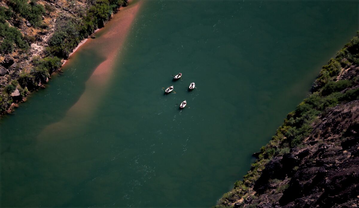 Rafters move along the Colorado River in Grand Canyon National Park in Arizona on May 16.