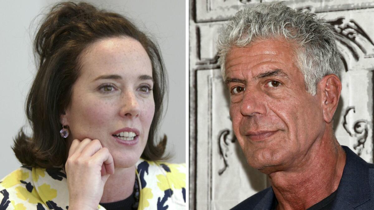 Kate Spade, left, in 2004, and Anthony Bourdain in 2016.