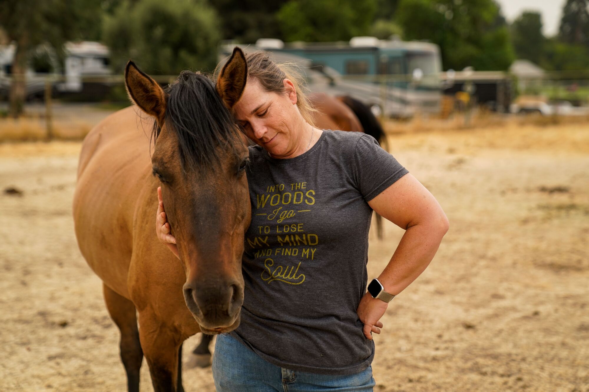 Gabrielle Kant and Dusty, one of her horses at Shaver Stables.
