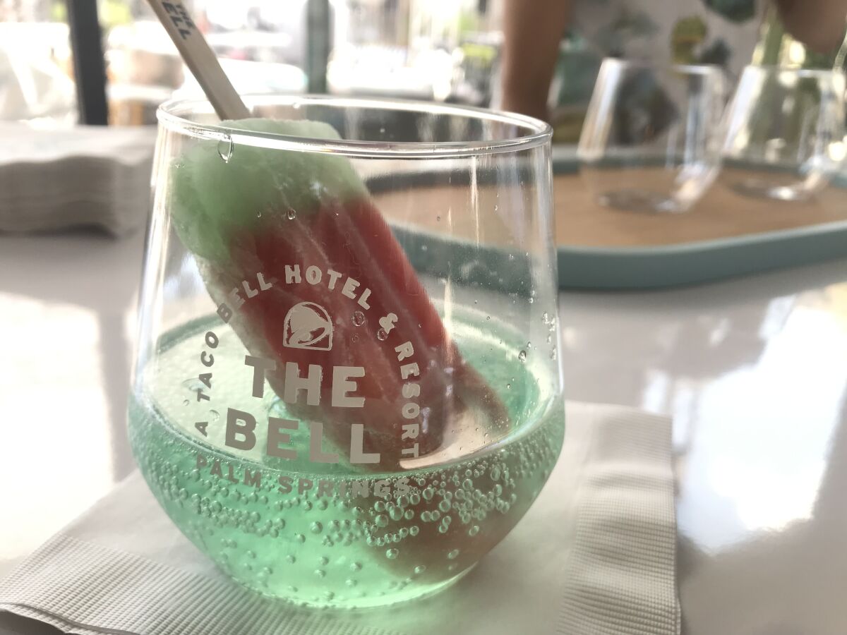 The watermelon Baja Blast cocktail from the Taco Bell hotel in Palm Springs.