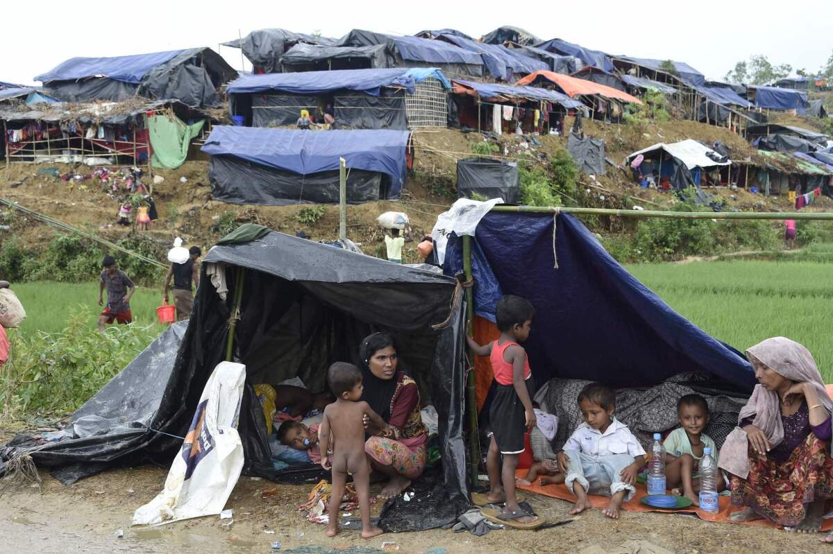 Rohingya Muslim refugees camp on a road near the Balukhali refugee camp in Bangladesh on Sept. 19.