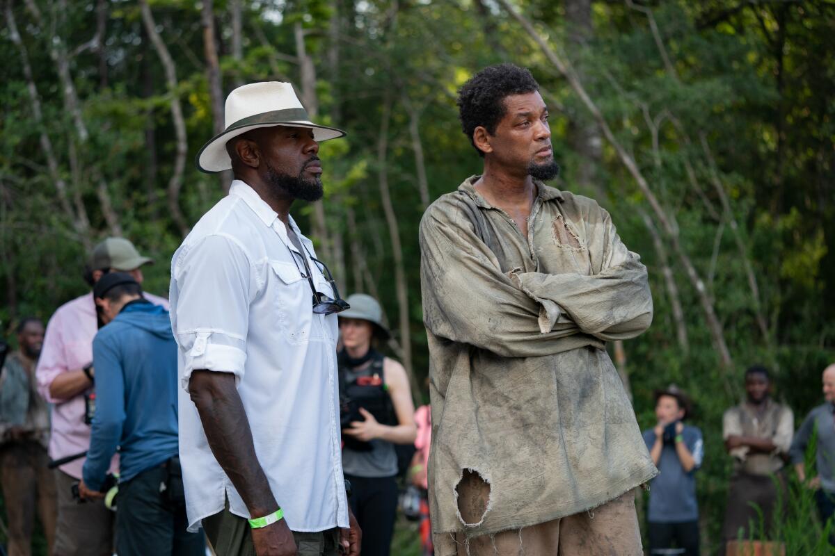 Antoine Fuqua and Will Smith on the set of "Emancipation."