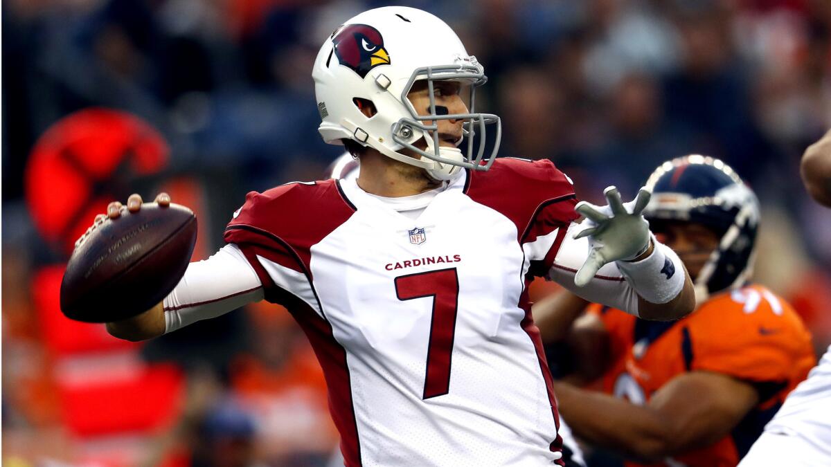 Cardinals reserve quarterback Blaine Gabbert throws prepares to pass against the Broncos during a preseason game.