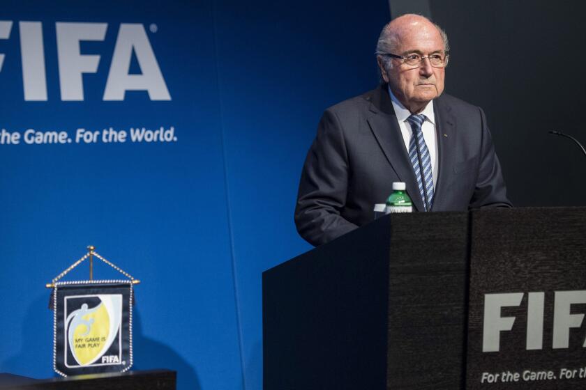 FIFA President Sepp Blatter announces his resignation at a news conference at FIFA headquarters in Zurich, Switzerland, on June 2.