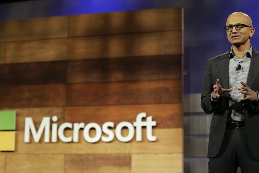 Microsoft Chief Executive Satya Nadella recently spoke at Microsoft's annual shareholders meeting in Bellevue, Wash.