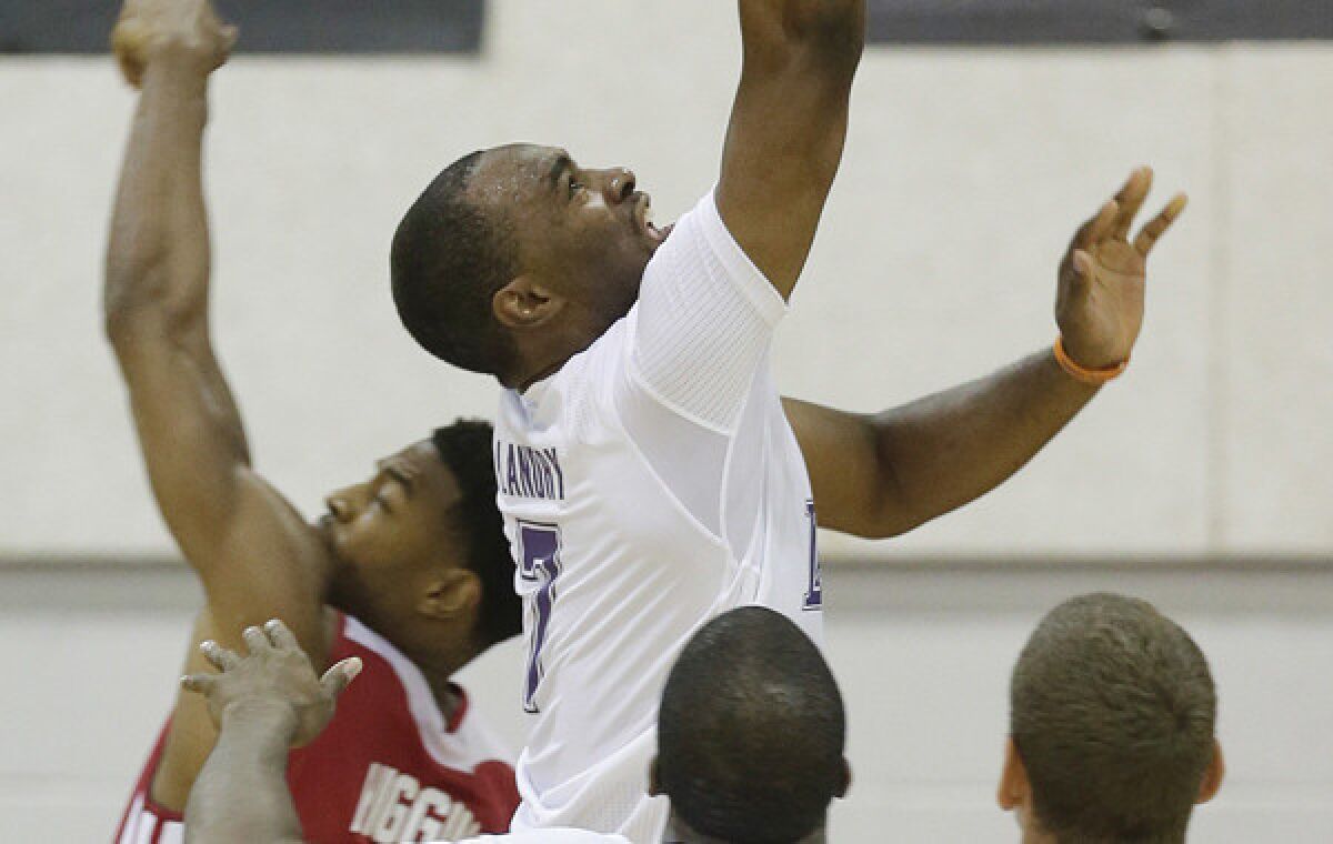 Forward Marcus Landry wears a short-sleeve jersey while playing with the Lakers' summer league team.