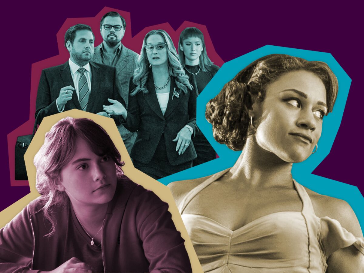 collage of images from Oscar-nominated movies “Don’t Look Up,” “West Side Story,” and “CODA.”