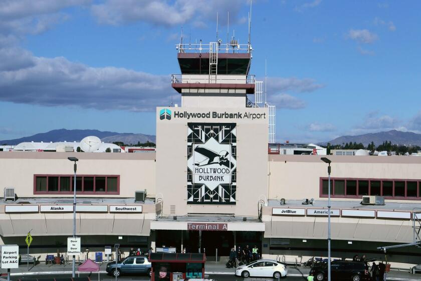 The Hollywood Burbank Airport has a new sign, as seen on the main tower of the airfield, in Burbank on Friday, Feb. 23, 2018.