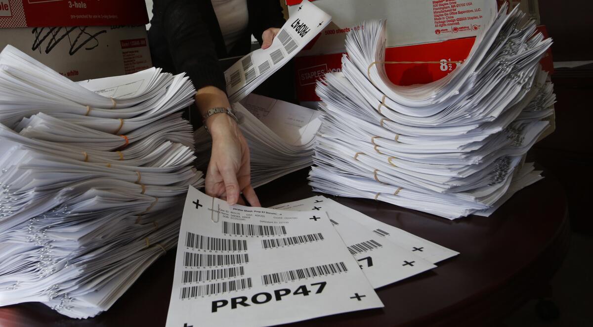 Proposition 47 petitions submitted in San Diego County awaiting verification in 2014.
