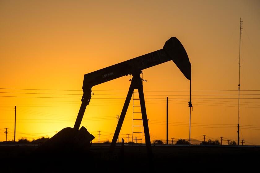 BAKERSFIELD, CA - JULY 8: An oil pumpjack is silhouetted against the morning sunrise on July 8, 2021, north of Bakersfield, California. Due to a lack of rain and snow in the Sierra Nevada during the past two years, California is experiencing one of the driest and hottest periods of weather in recorded history, forcing municipalities and farmers in the Central Valley to rethink their uses of water. As of this date, Governor Gavin Newsom declared a water "State of Emergency" for most state counties and has asked residents to reduce their use of water by 15%. (Photo by George Rose/Getty Images)
