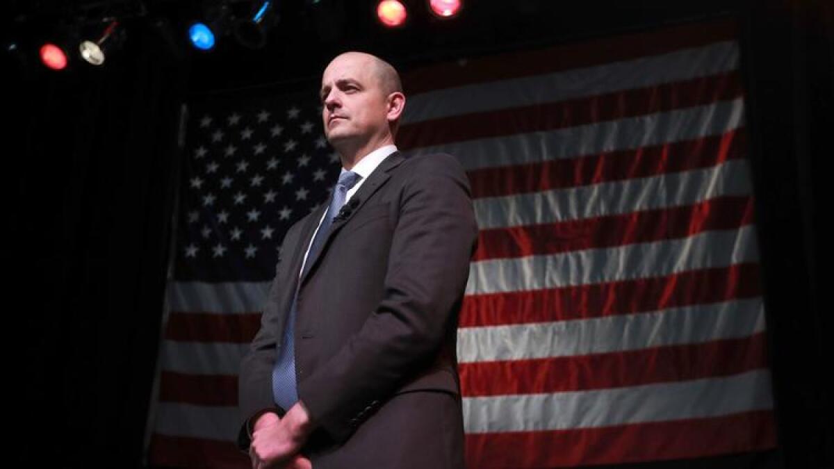 Independent presidential candidate Evan McMullin waits to speak to supporters at an election night party on Nov. 8, 2016, in Salt Lake City.