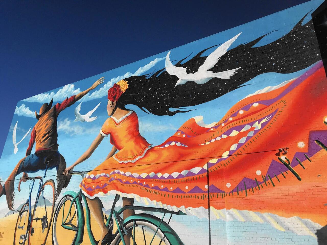 Native Tucsonan Joe Pagac painted this huge mural celebrating Tucson’s cycling culture in 2017 after raising money for the project on Kickstarter.