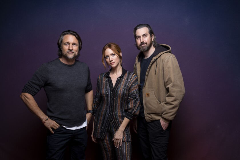 Brittany Snow, director Ti West, and actor Martin Henderson from "X" at the LA Times Photo Studio at SXSW
