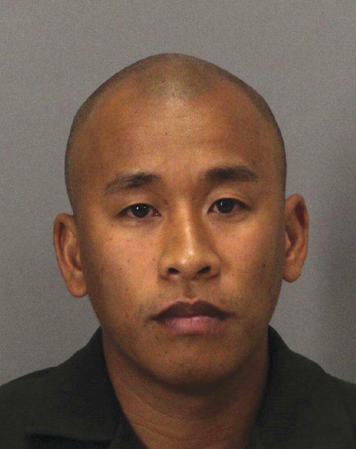 FILE - This undated booking photo released by the Santa Clara County Sheriff's Department shows Jereh Lubrin. An appellate court has reversed the murder convictions of the three Northern California deputies convicted in the 2015 jail beating death of a mentally ill inmate after a judge ruled that the primary legal theory prosecutors cited was invalidated by recent changes in state law. In 2017, former Santa Clara County Sheriff deputies Jereh Lubrin, Matthew Farris and Rafael Rodriguez were convicted by a San Jose jury of second-degree murder in the death of Michael Tyree. (Santa Clara County Sheriff's Dept. via AP, File)
