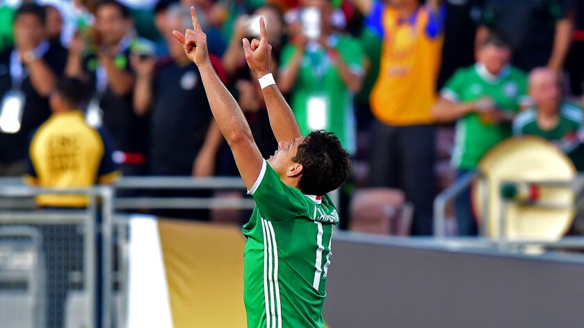 Mexico striker Javier Hernandez celebrates after scoring against Jamaica on Thursday.