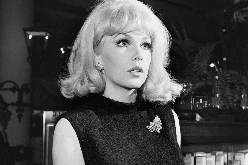 FILE - Actress Stella Steven appears at a Sterns Department Store in New York on Jan. 8, 1968. Stevens, a prominent leading lady in 1960s and '70s comedies who is perhaps best known for playing the object of Jerry Lewis’s affection in “The Nutty Professor,” died Friday. She was 84. (AP Photo/Jack Kanthal, File)