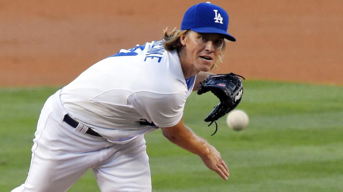 Dodgers starter Zack Greinke lowered his earned-run average to 1.39 for the season with eight scoreless innings against the Phillies on July 9. He struck out eight and gave up one hit.