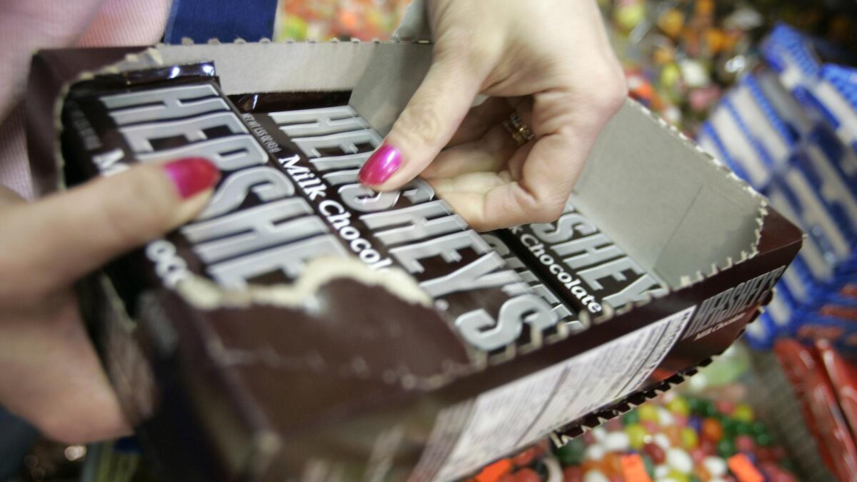 Hershey has teamed up with 3D Solutions to explore 3-D candy-printing opportunities. Above, a Hershey chocolate bar.