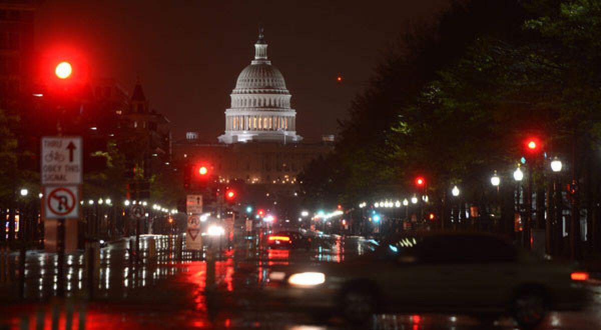 The U.S. Capitol in predawn light in the wake of Hurricane Sandy in Washington, D.C.