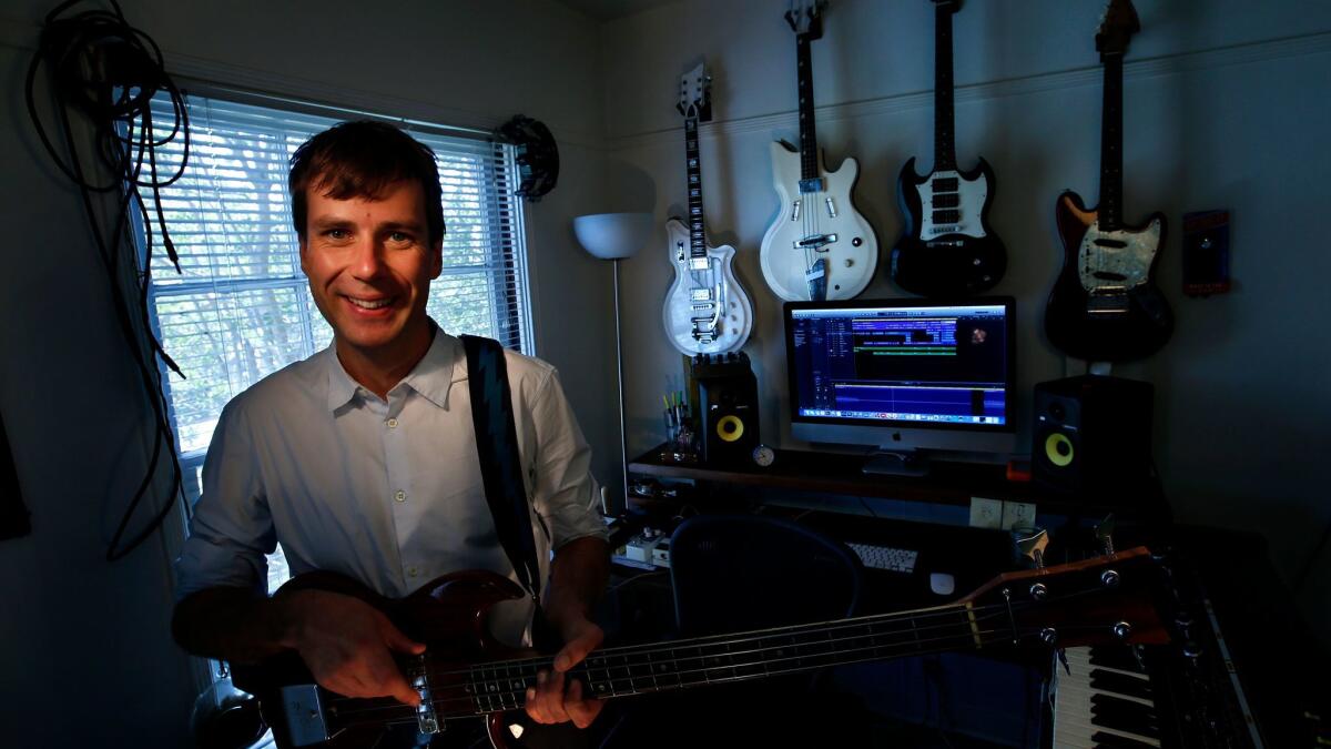 Composer and musician Nick Thorburn is photographed inside his home studio in Los Angeles.