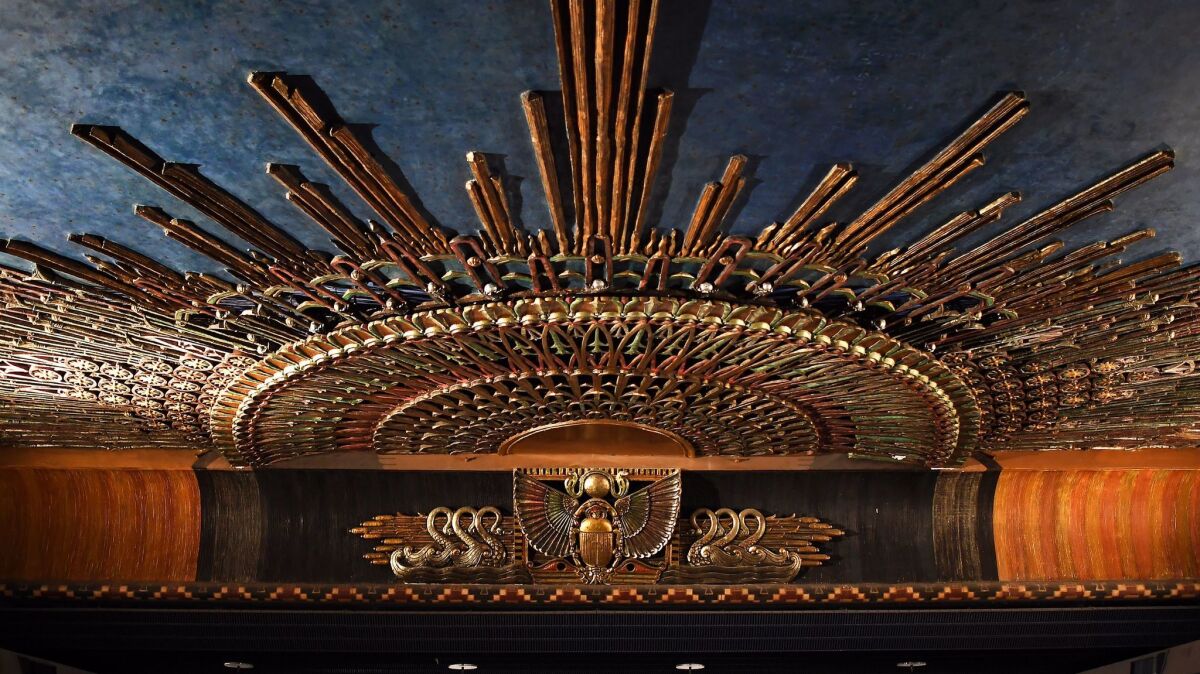 The original ceiling inside the Egyptian Theater in Hollywood. (Christina House / Los Angeles Times)