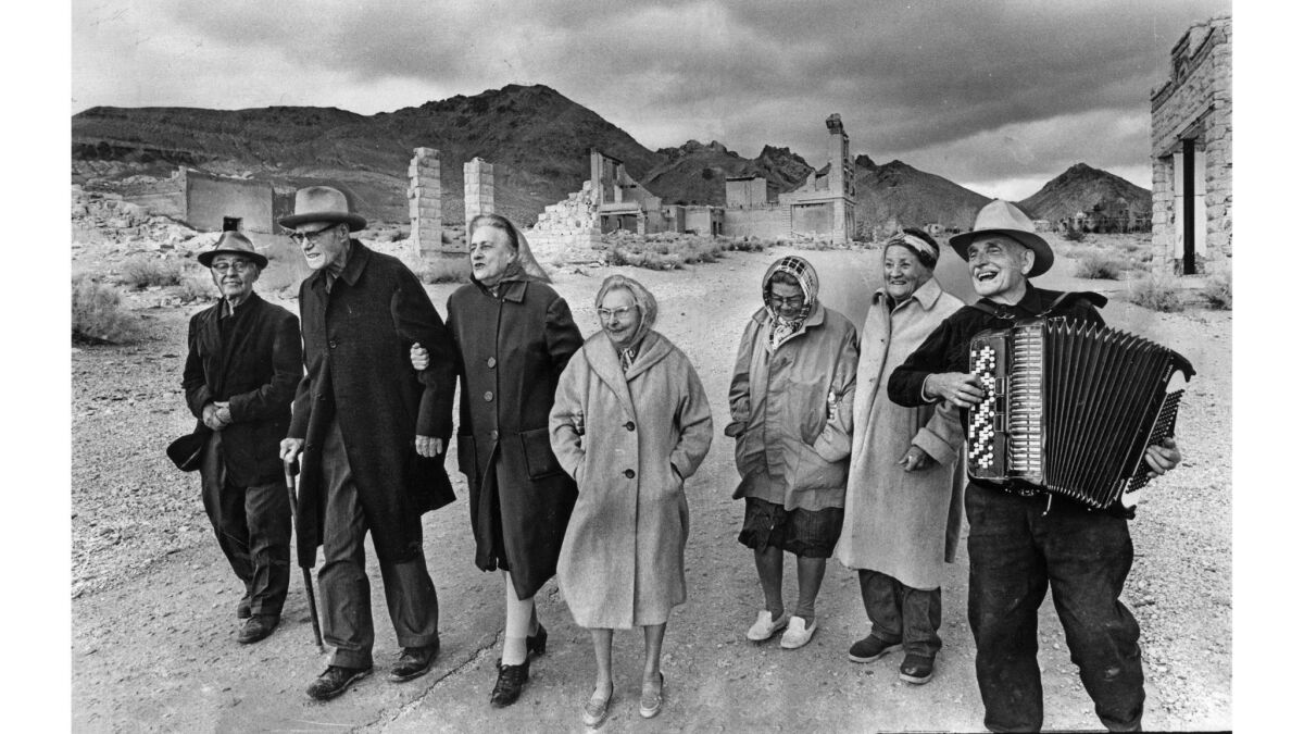 Feb. 1969: All seven residents of Rhyolite, Nev., turn out to greet a visitor.