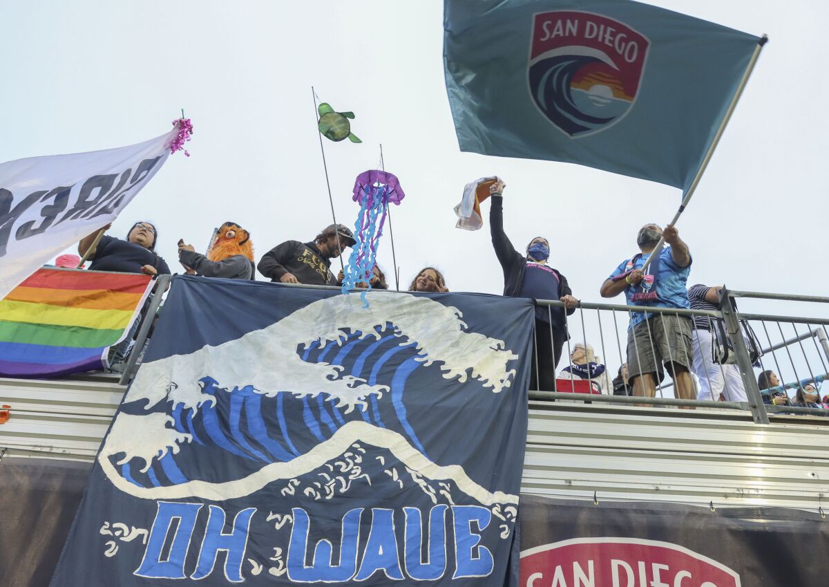 May 7 SD Wave fans cheer for their team during Saturday's game against NY/NJ Gotham at Torero Stadium.