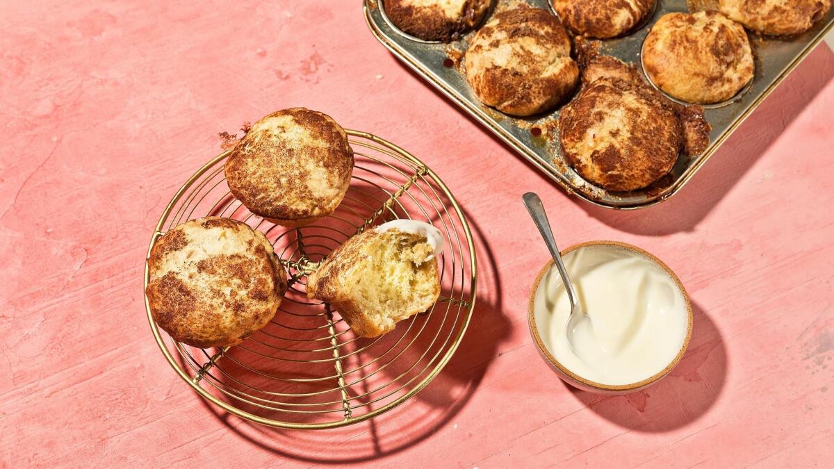 These yeast-risen pastries are topped with crunchy chunks of cinnamon sugar, the ideal counterpart to soft, cake-like buns.