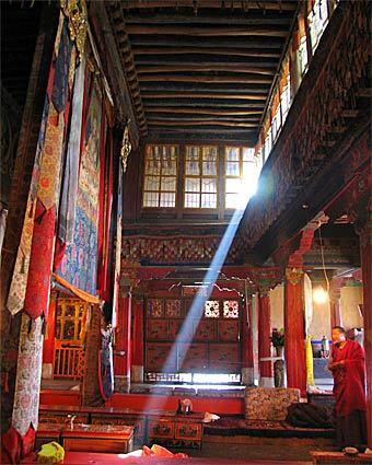 Drepung Monastery, about 5 miles northwest of Lhasa -- a Central Asian holy city of nearly 475,000 -- was a stronghold of the Gelugpa Sect of Tibetan Buddhism. It was founded in 1416 by a disciple of the sect's founder, Tsongkhapa.