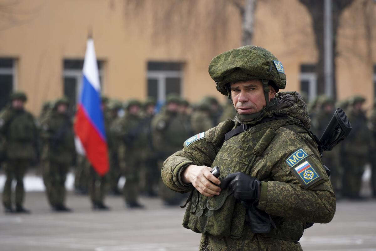 A uniformed Russian man in Kazakhstan.