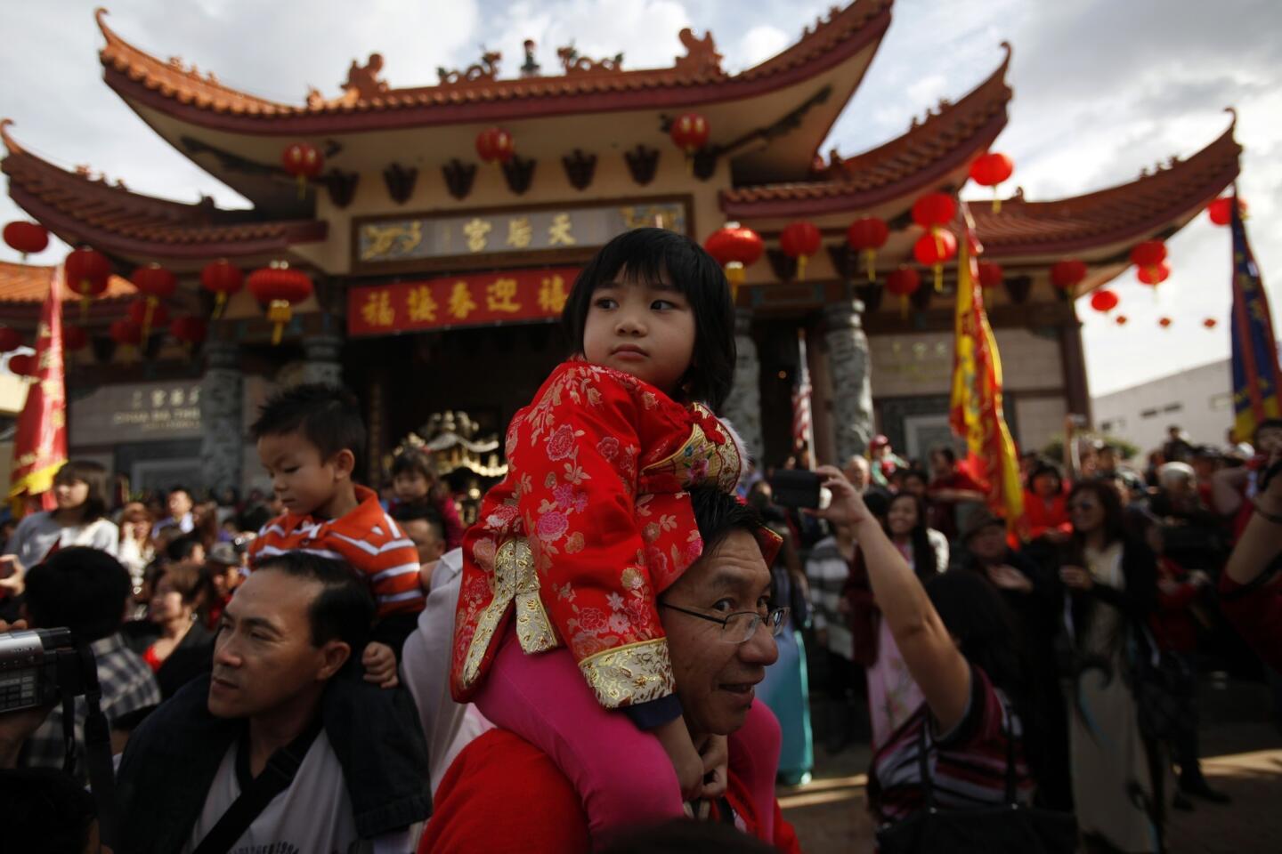 Thousands gather at the Thien Hau Temple in Los Angeles' Chinatown to celebrate Chinese New Year.