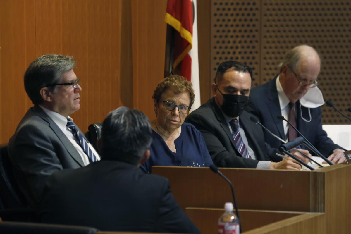 Patti Giggans at a Civilian Oversight Commission hearing on suspected deputy gangs in the Sheriff's Department.