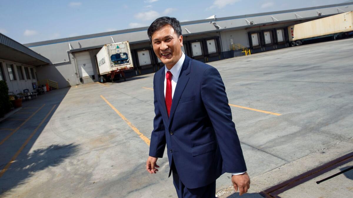 Pat Yan at AA Meat Products in Vernon. (Patrick T. Fallon / For The Times)