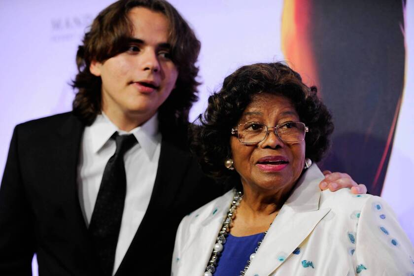 Katherine Jackson, right, and her grandson, Prince Jackson, are shown June 29 arriving at the world premiere of "Michael Jackson ONE" at the Mandalay Bay Resort in Las Vegas. In court on Monday, Katherine Jackson came across as a contentious, forgetful 83-year-old who contradicted herself while trying to defend her son.