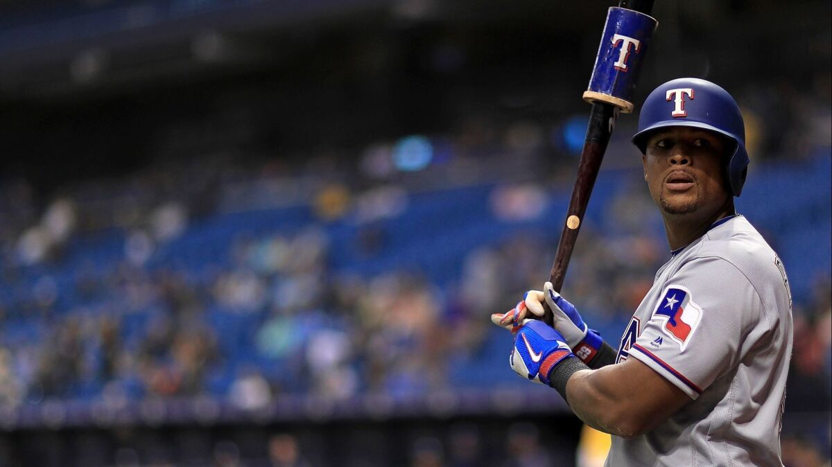 Texas' Adrian Beltre waits for his turn to bat during a game against Tampa Bay at Tropicana Field on April 16.