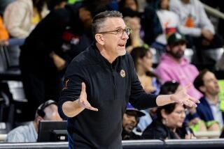 LONG BEACH, CA - MAY 21, 2024: Los Angeles Sparks coach Curt Miller on the sidelines against the Washington Mystics at Walter Pyramid at Long Beach State on May 21, 2024 in Long Beach, California. (Gina Ferazzi / Los Angeles Times)