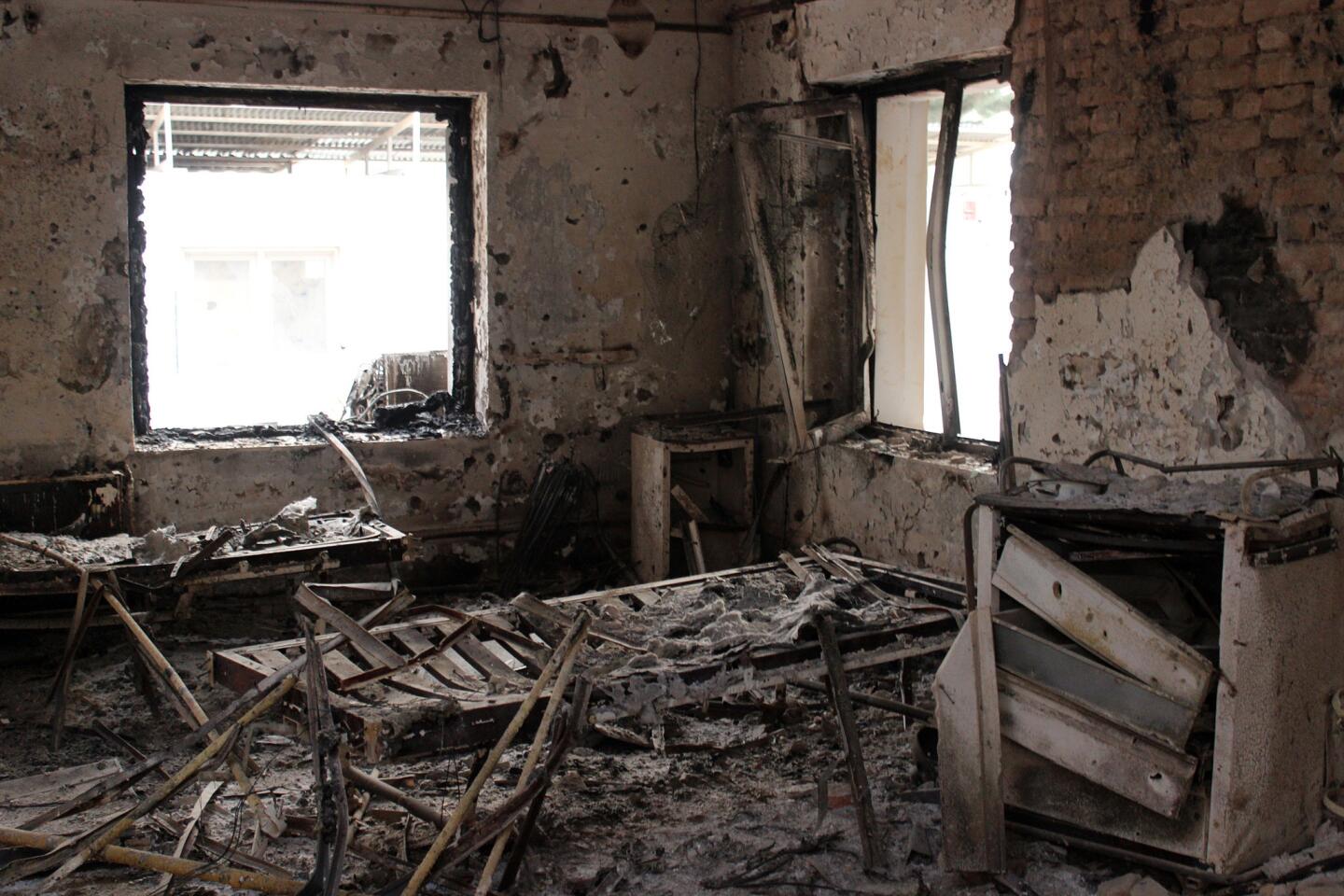 The charred remains of the Doctors Without Borders hospital is seen after it was hit by a U.S. airstrike in Kunduz, Afghanistan.