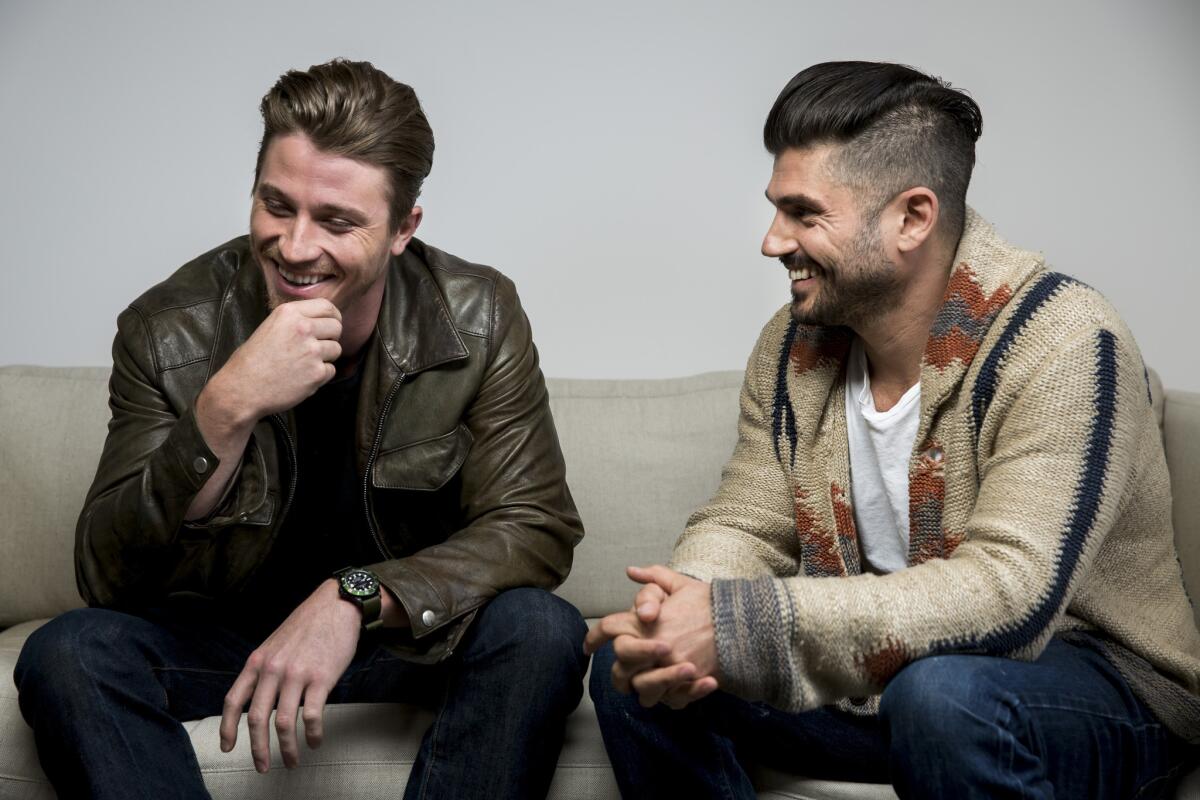 Actor Garrett Hedlund, left, and director Andrew Levitas of the film "Lullaby" at the Los Angeles offices of publicists 42 West.
