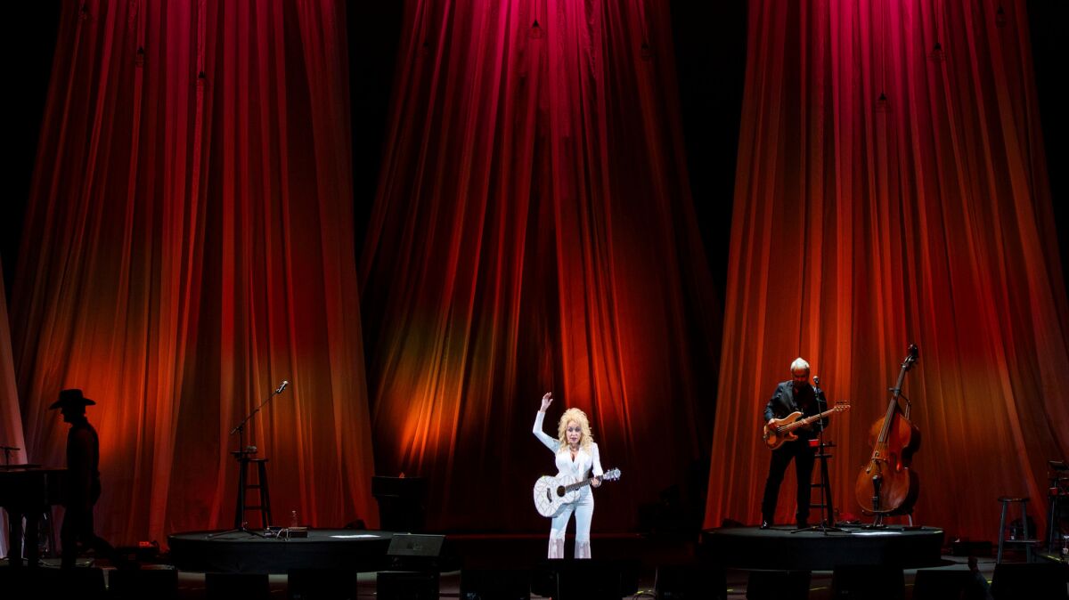 Grand scale, intimate set: Parton's stage at the Bowl.