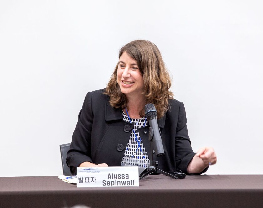 Alyssa Sepinwall spoke about Haiti during a conference in Korea, at the Academy of Korean Studies, before the pandemic.