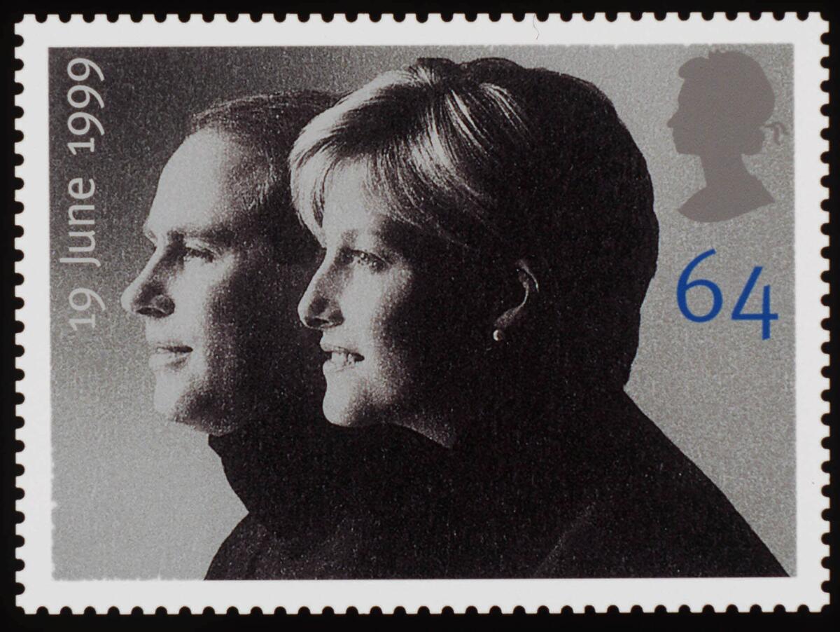 May 11, 1999: Shown is one of two commemorative stamps featuring portraits of Prince Edward, the youngest son of Queen Elizabeth II, and Sophie Rhys-Jones.
