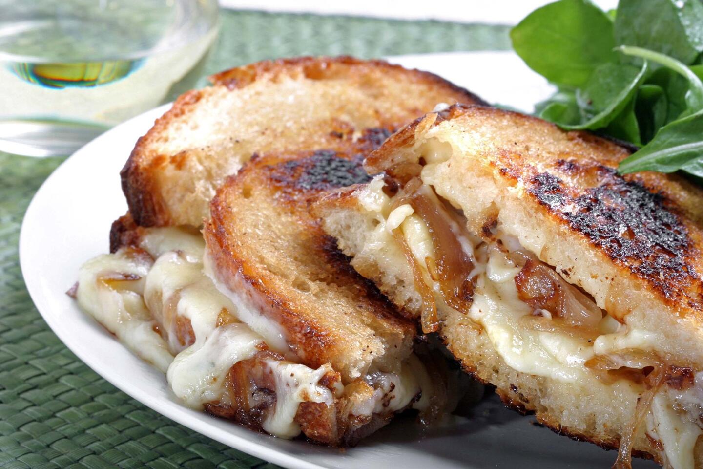 Lucques' grilled cheese with shallots.