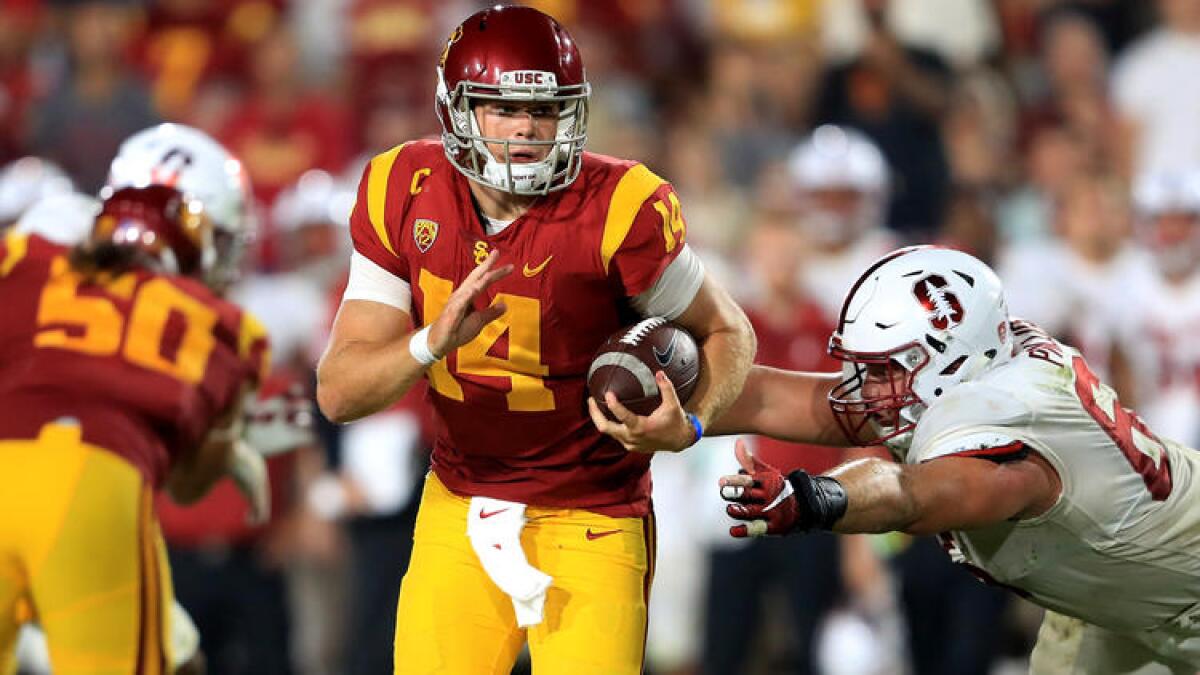 Sam Darnold scrambles from pressure during a win over Stanford earlier this season.