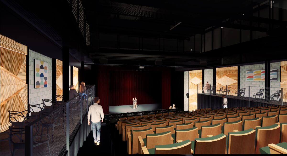 A rendering shows the main 289-seat theater for Cygnet Theatre's planned new home at Liberty Station.