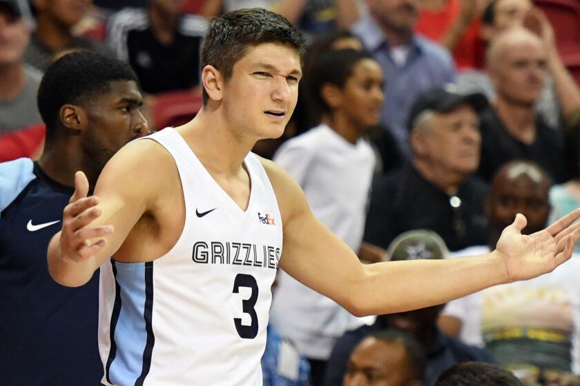 LAS VEGAS, NEVADA - JULY 11: Grayson Allen #3 of the Memphis Grizzlies reacts after he was ejected from a game for a flagrant foul on Grant Williams #40 of the Boston Celtics during the 2019 NBA Summer League at the Thomas & Mack Center on July 11, 2019 in Las Vegas, Nevada. The Celtics defeated the Grizzlies 113-87. NOTE TO USER: User expressly acknowledges and agrees that, by downloading and or using this photograph, User is consenting to the terms and conditions of the Getty Images License Agreement. (Photo by Ethan Miller/Getty Images) ** OUTS - ELSENT, FPG, CM - OUTS * NM, PH, VA if sourced by CT, LA or MoD **