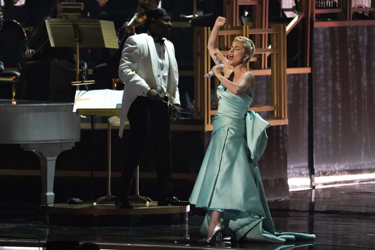 Lady Gaga performs a medley the 64th Annual Grammy Awards.