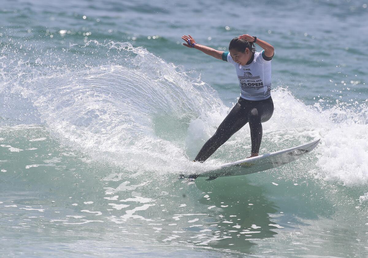 Nanaho Tsuzuki cuts back on a wave during the U.S. Open of Surfing on Wednesday.