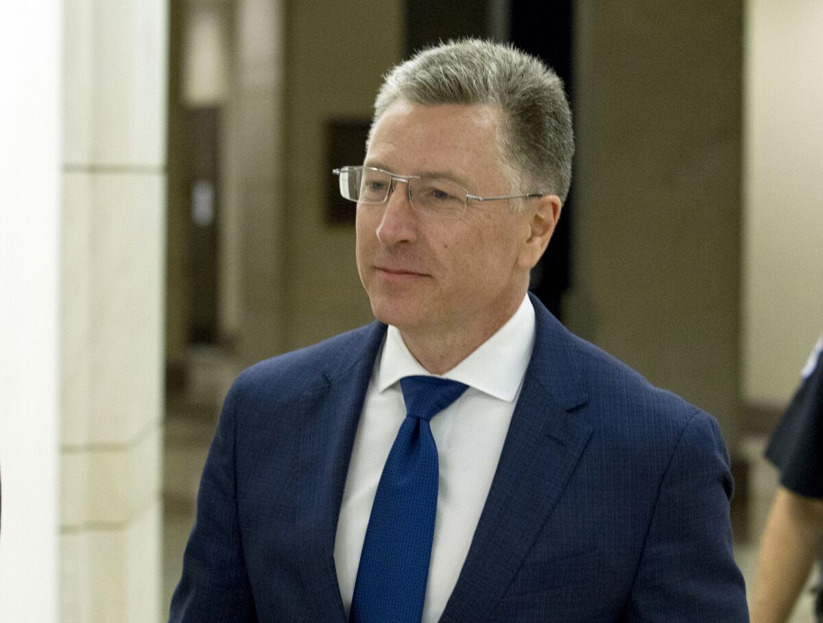 Kurt Volker, a former special envoy to Ukraine, leaves a closed-door interview with House investigators