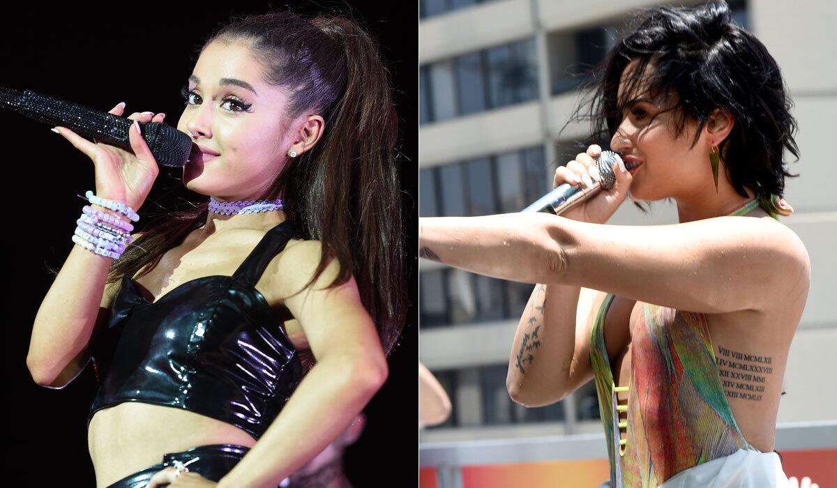 Ariana Grande, left, has been replaced by Demi Lovato in the lineup for Saturday's MLB All-Star Concert.