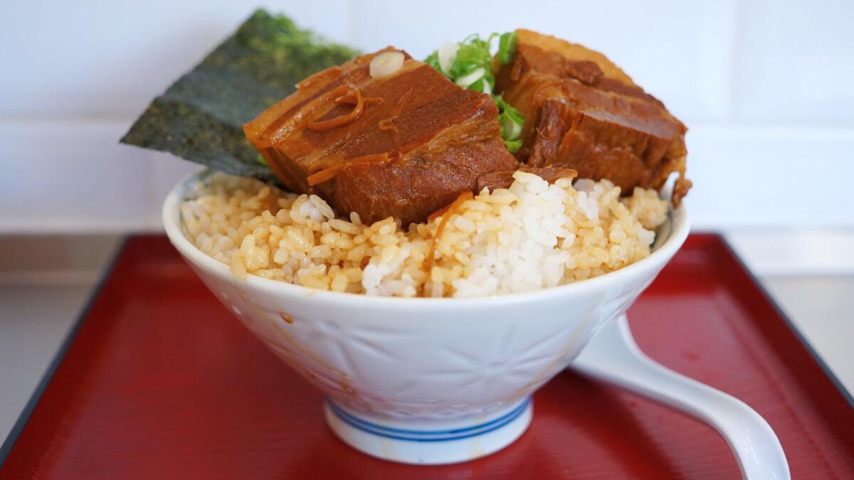 The kakuni don (pork belly braised in a sweet ginger-soy sauce, served over rice) from Venice Ramen.